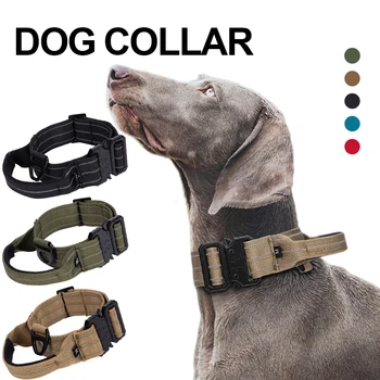 Тежки нашийници за кучета, тактически пръстен, регулируема Отразяваща нашийник за дресура на кучета Златист ретривър, аксесоари за кучета средни