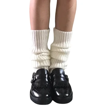 Японски Дълги чорапи Y2K JK Lolita Дамски Гети, Вязаный Топло калъф за краката, Бяла вода сак за ръце, Женски Есенно-зимни Чорапи на една кука